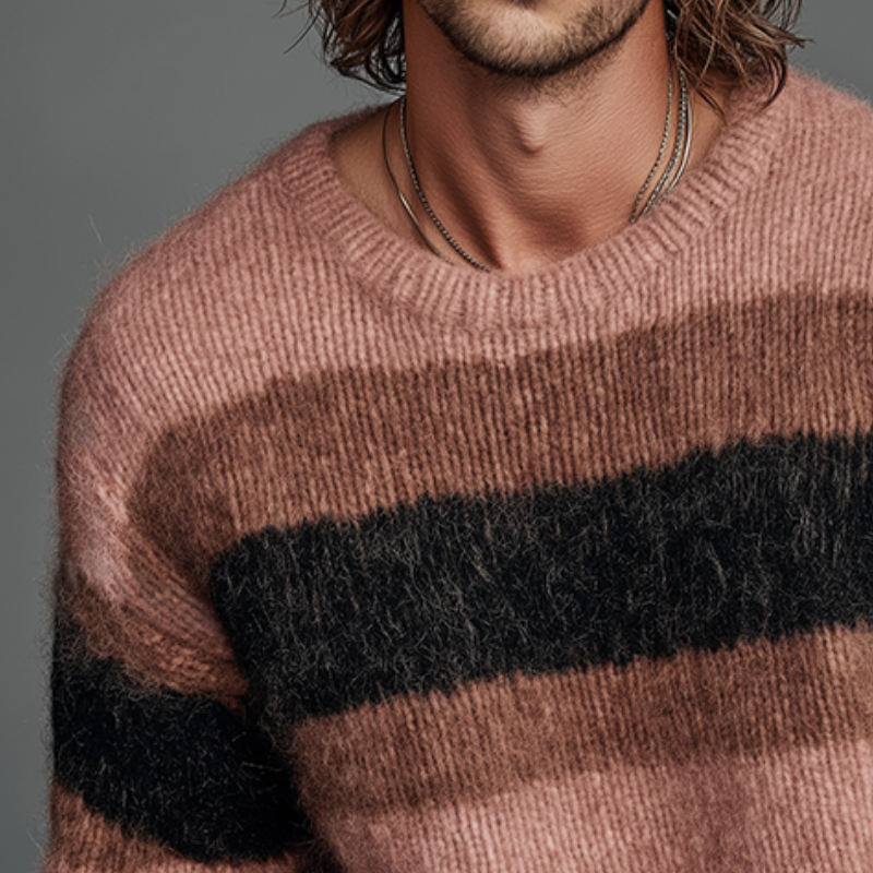 Men's Retro Casual Striped Knit Crew Neck Sweater MTA2813J4TO