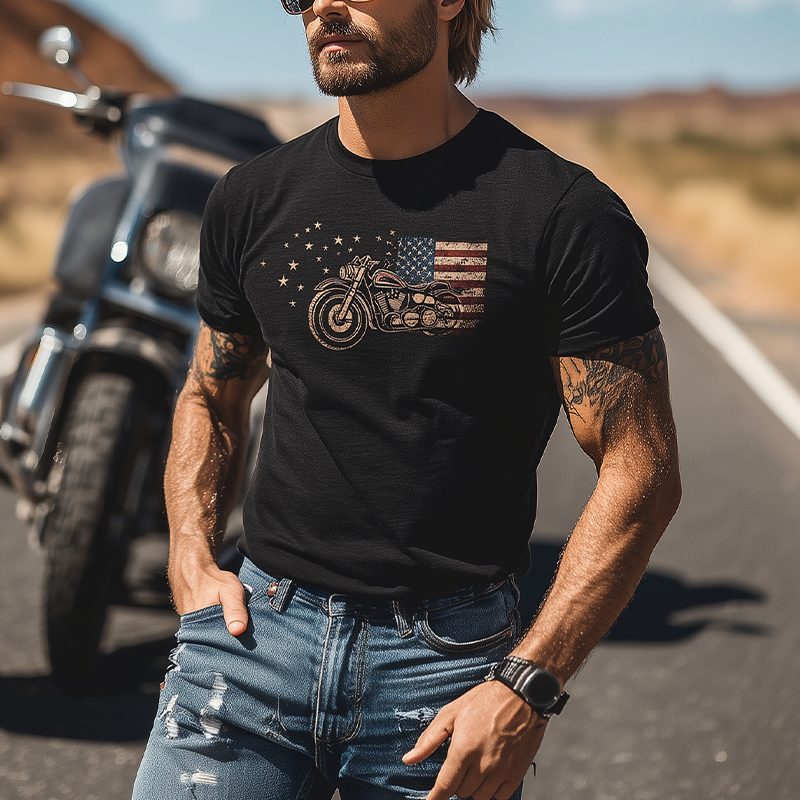 Men's Summer Fashion Personality Tough Guy Style Printed Cotton Blended Slim Short-sleeved T-shirt MTA2641E4K
