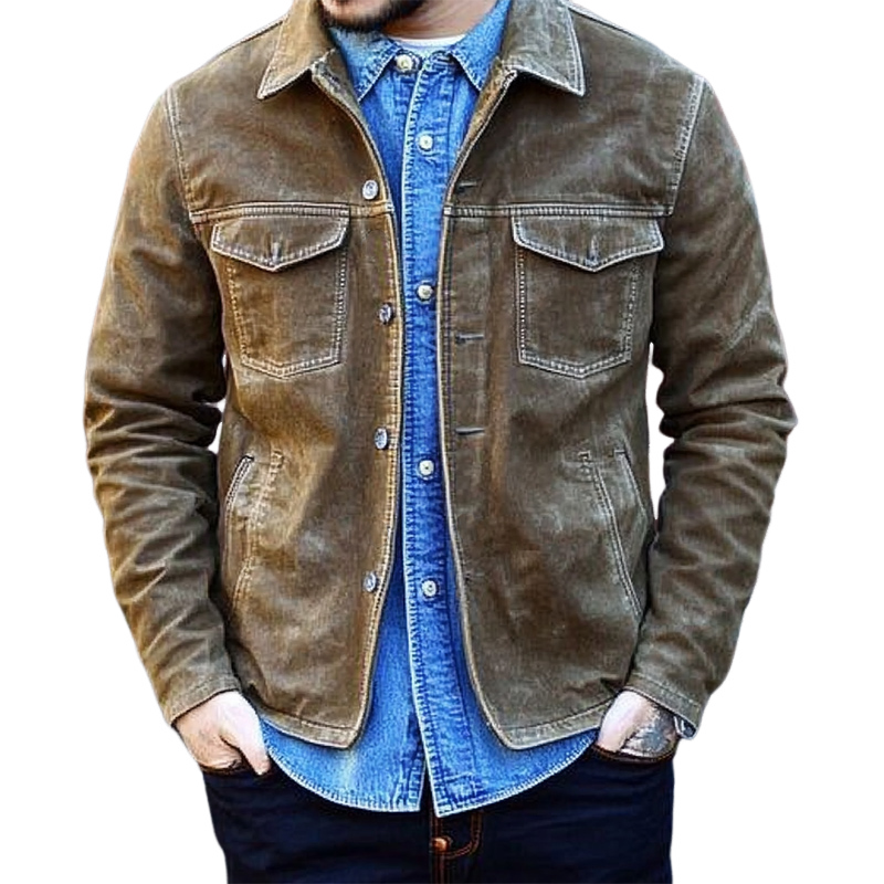 Men's Washed Denim Khaki Jacket 89341216U