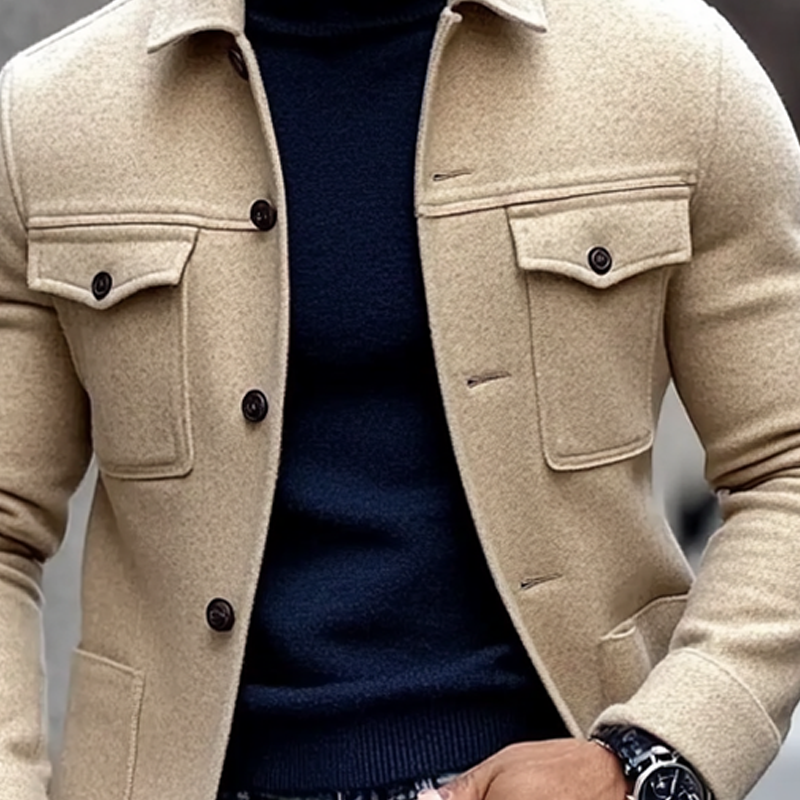 Men's Blended Solid Color Lapel Multi-pocket Jacket MTA2308I8X