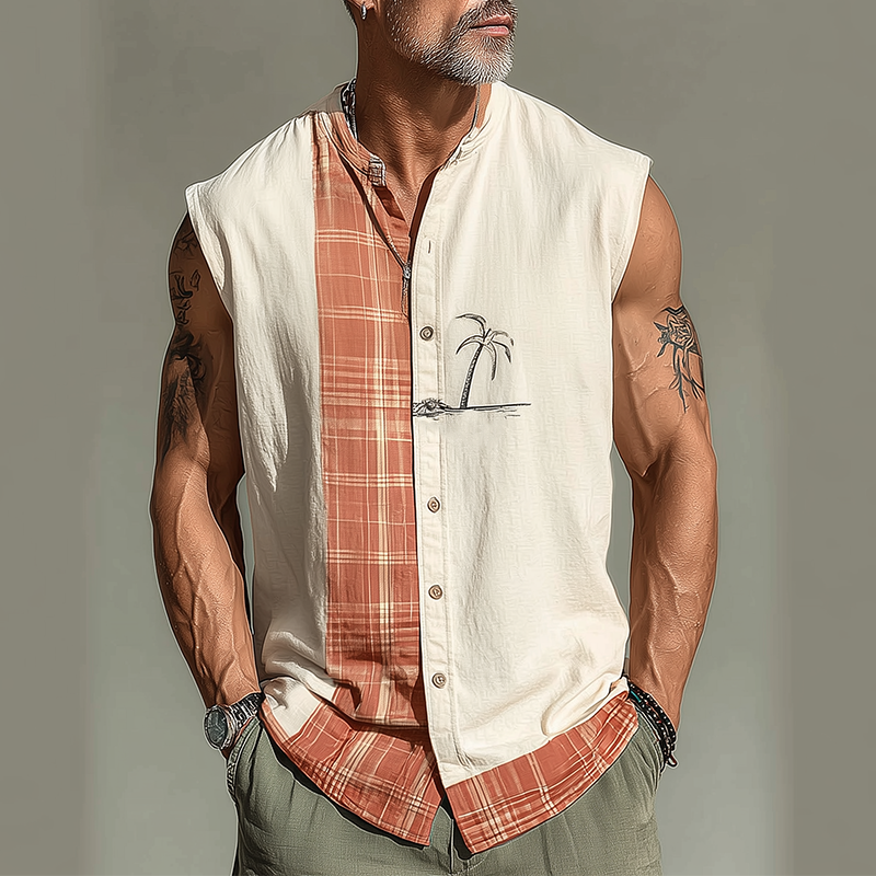 Men's Summer Fashion Printed Cotton Blend Sleeveless Shirt MTA0702G1P