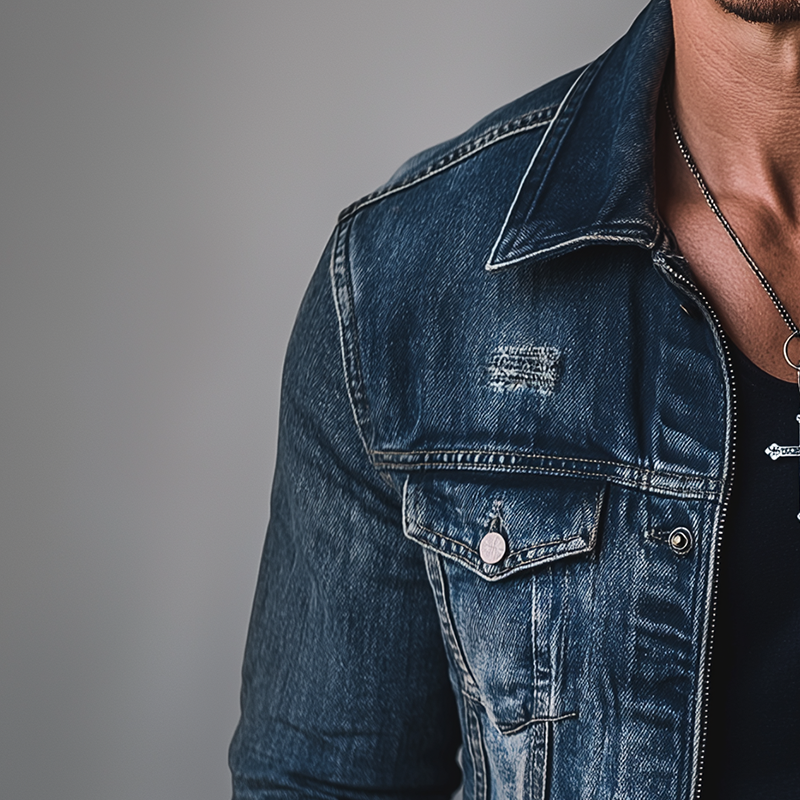 Men's Vintage Washed Distressed Denim Jacket MTA2184G1P