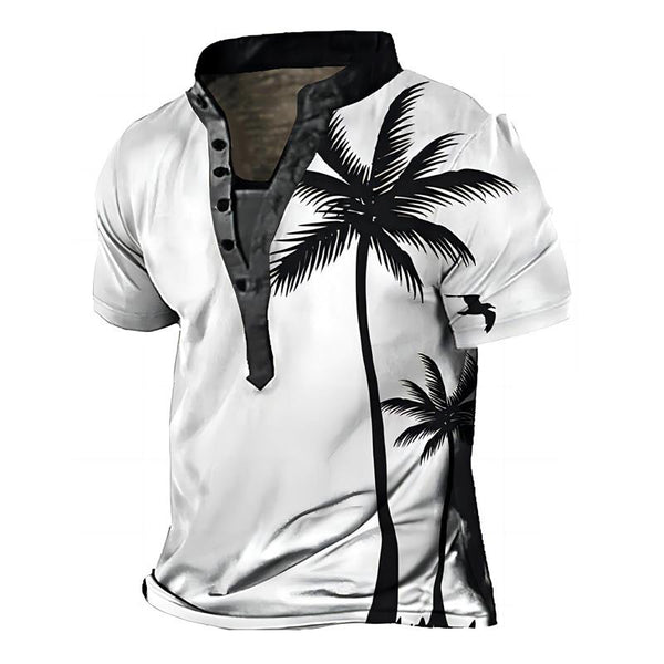 Men's Hawaiian Print Short Sleeve Henley Shirt 76120462X