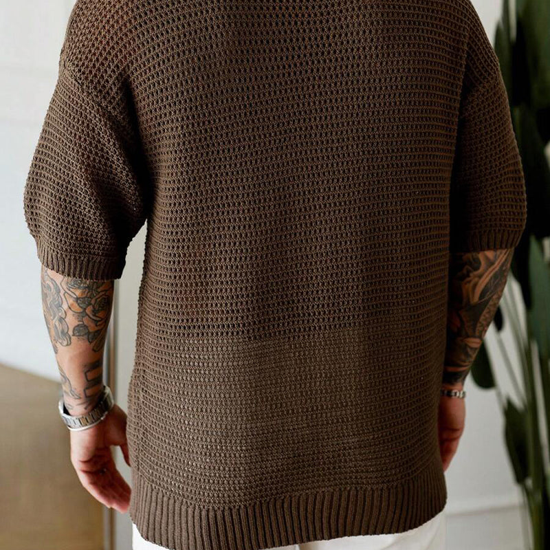 Men's Knitted Loose Pocket Short Sleeve Sweater 25998584X