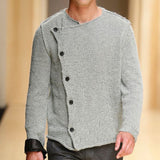 Men's Fashion Round Neck Slanted Placket Long Sleeve Knitted Cardigan 08776485M