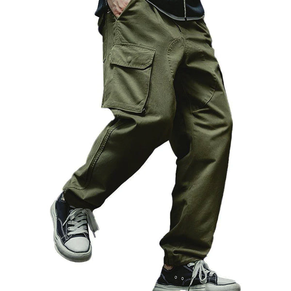 Men's Casual Solid Color Cotton Multi-pocket Patchwork Loose Cargo Trousers 93839552M