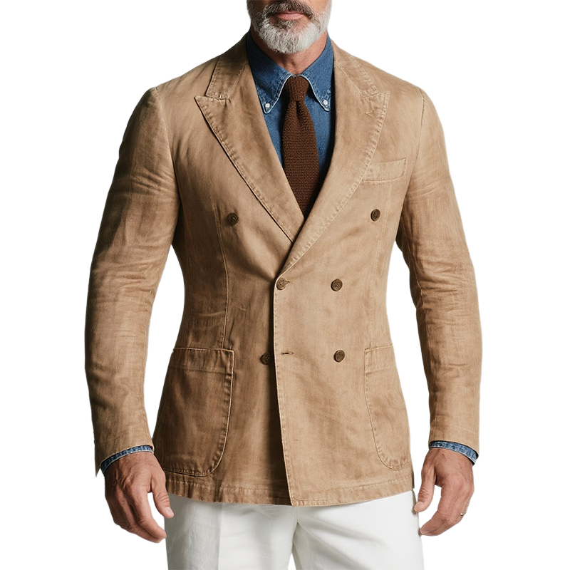 Men's Retro Casual Washed Double Breasted Blazer MTA1644G4TO