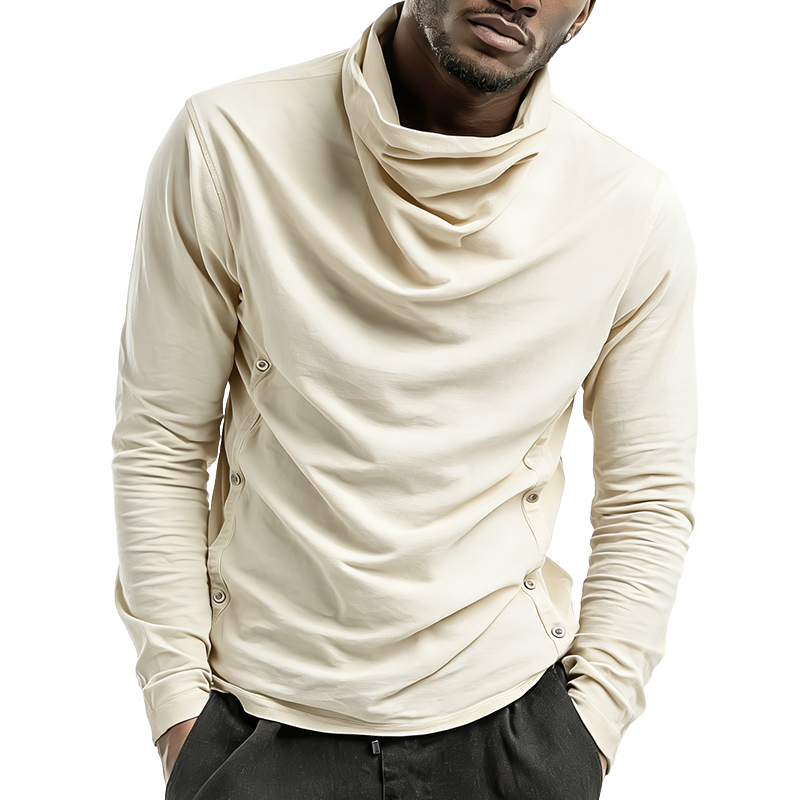 Men's Retro Casual Button-Up High Neck Pullover Long-Sleeve T-Shirt MTZ0604B2TO