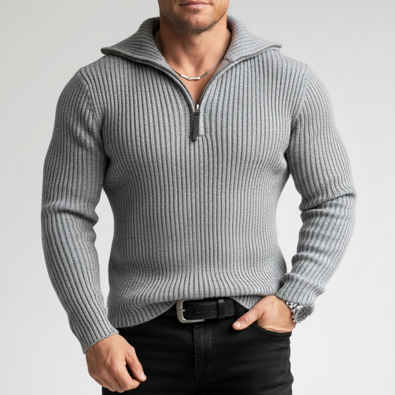 Men's Classic Striped Zip-up Collar Slim-fit Sweater MTA1758K8U