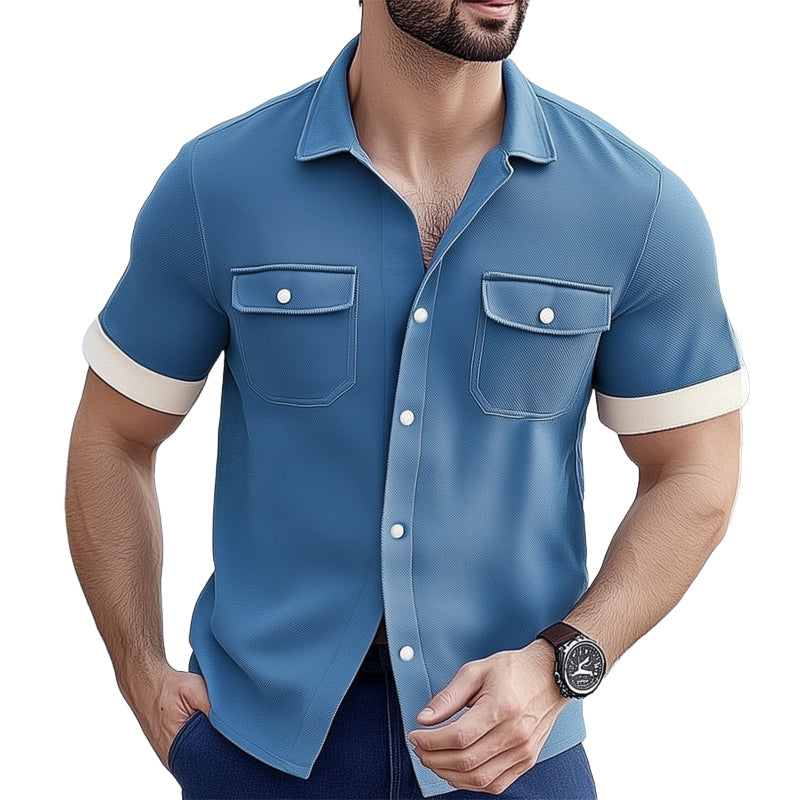 Men's Summer Business Twill Button Short Sleeve Shirt MTA2815E8U