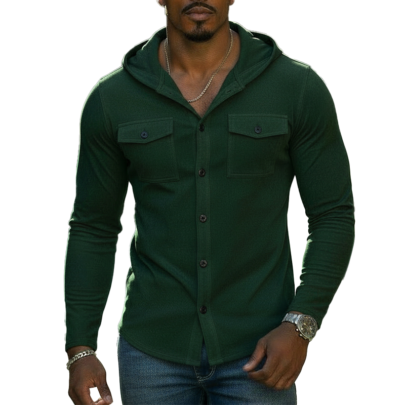 Men's Spring Fashion Faux Suede Hooded Button-down Shirt MTZ0630A2P