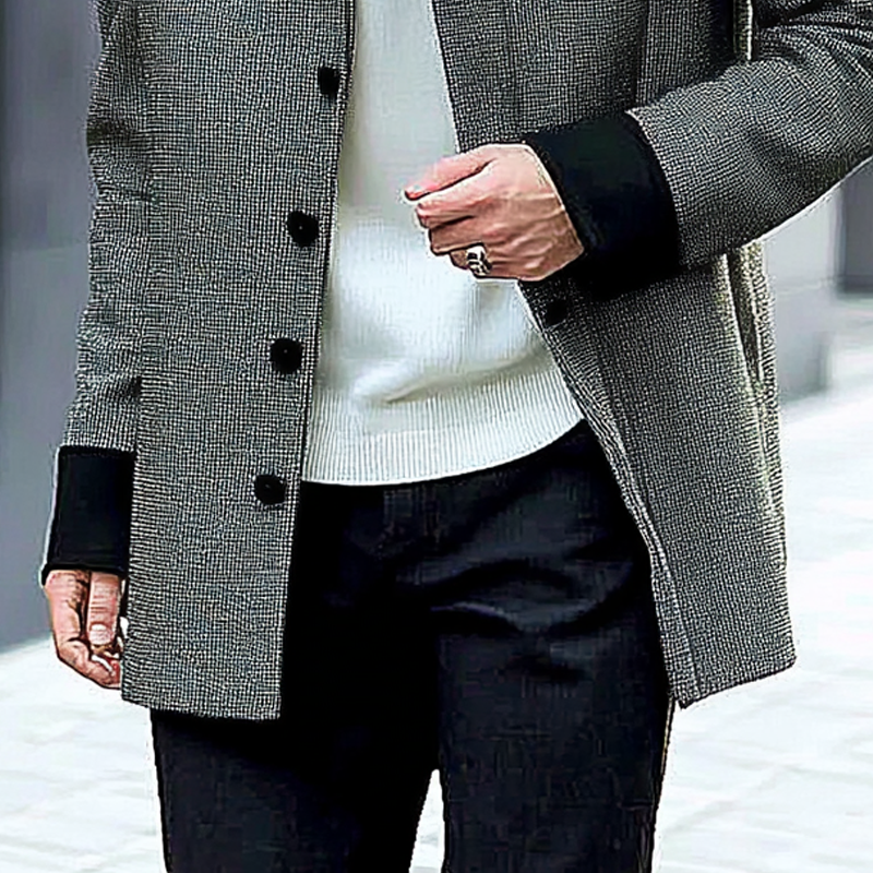 Men's Contrast Color Casual Mid-length Single-breasted Lapel Coat MTA1587I4X
