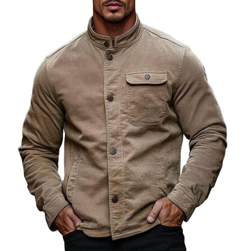 Men's Stand Collar Corduroy Single-Breasted Jacket MTA1976H3X