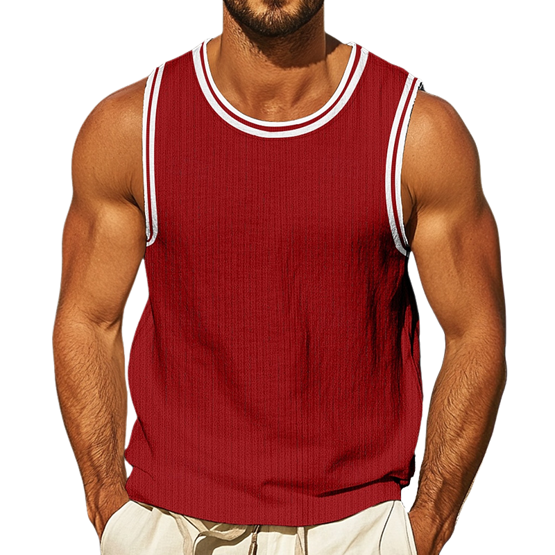 Men's Retro Casual Solid Color Striped Crew Neck Tank Top MTA0202G6TO