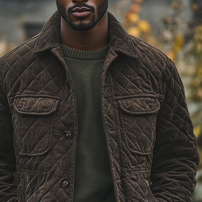 Men's Solid Corduroy Quilted Lapel Jacket MTA2725J0X