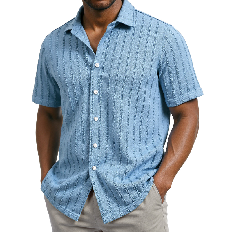 Men's Solid Color Striped Textured Short Sleeve Shirt MTA2551F8X