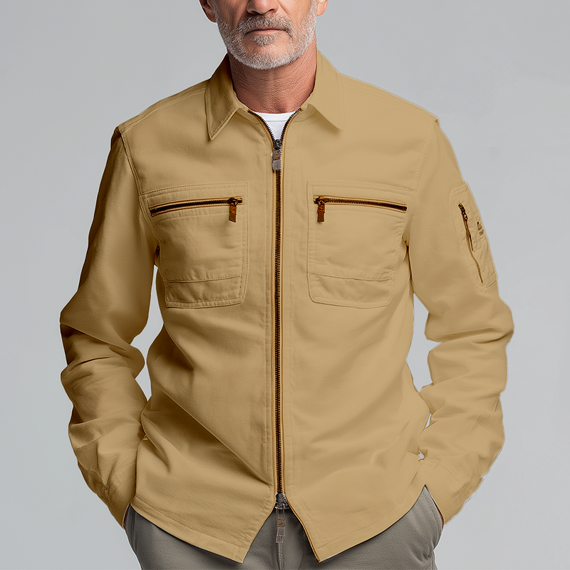 Men's Simple Solid Color Cotton And Linen Work Jacket MTA0762H4P