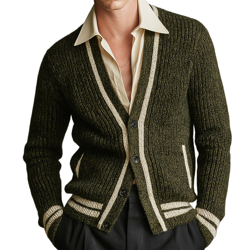 Men's Vintage Casual Striped Knitted Sweater Button Cardigan MTA1390J3TO