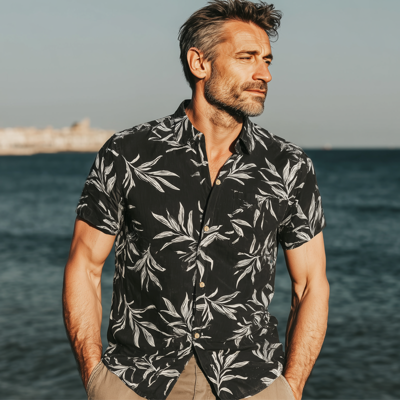 Men's Summer Classic Leaf Print Short Sleeve Shirt MTA0314G8U