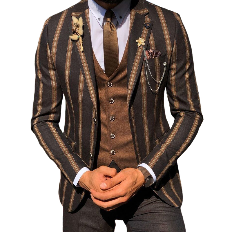 Men's Vintage Brown Vertical Stripe Blazer (excluding Collar Accessories) 56945066U