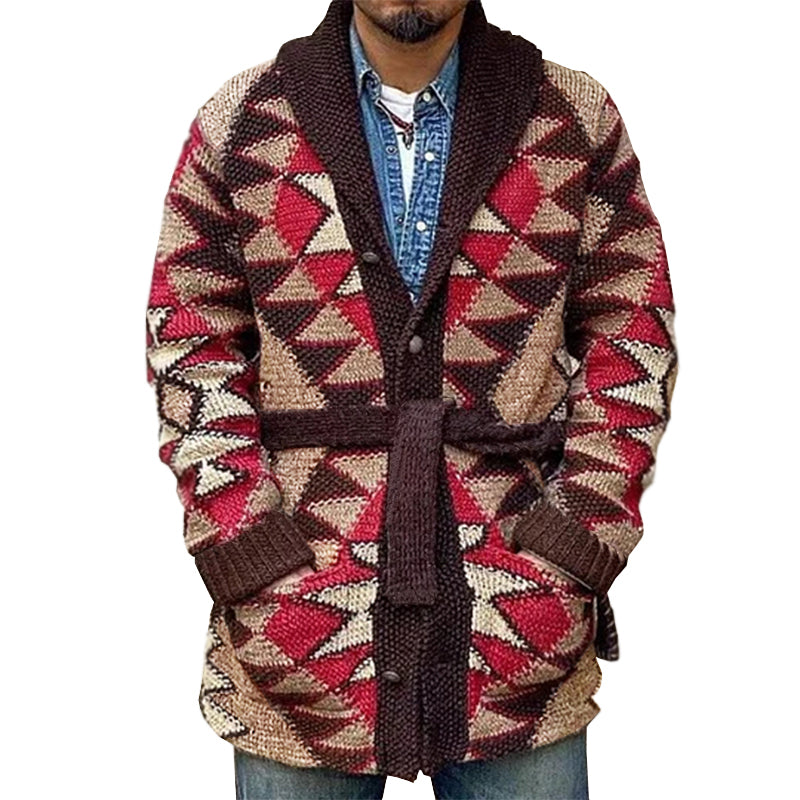 Herren-Cardigan mit geometrischem Jacquardmuster und Schnürung 99561997X