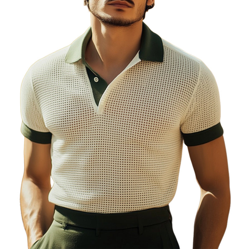 Men's Summer Colorblock POLO Collar Plaid T-shirt MTA2140D8U