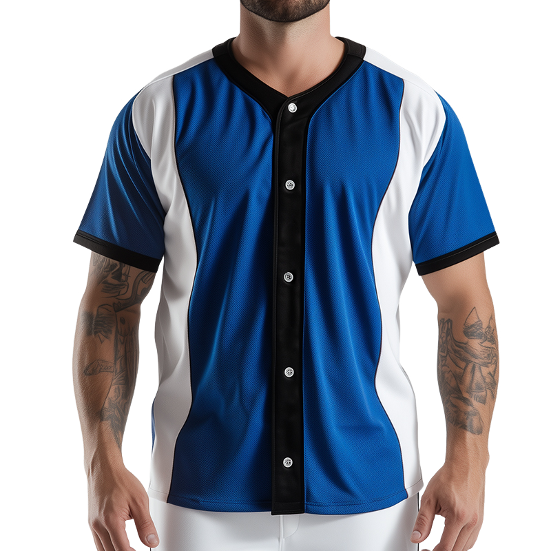 Men's Retro Casual Colorblock Sports Button Baseball Short Sleeve T-Shirt MTA1491C0TO