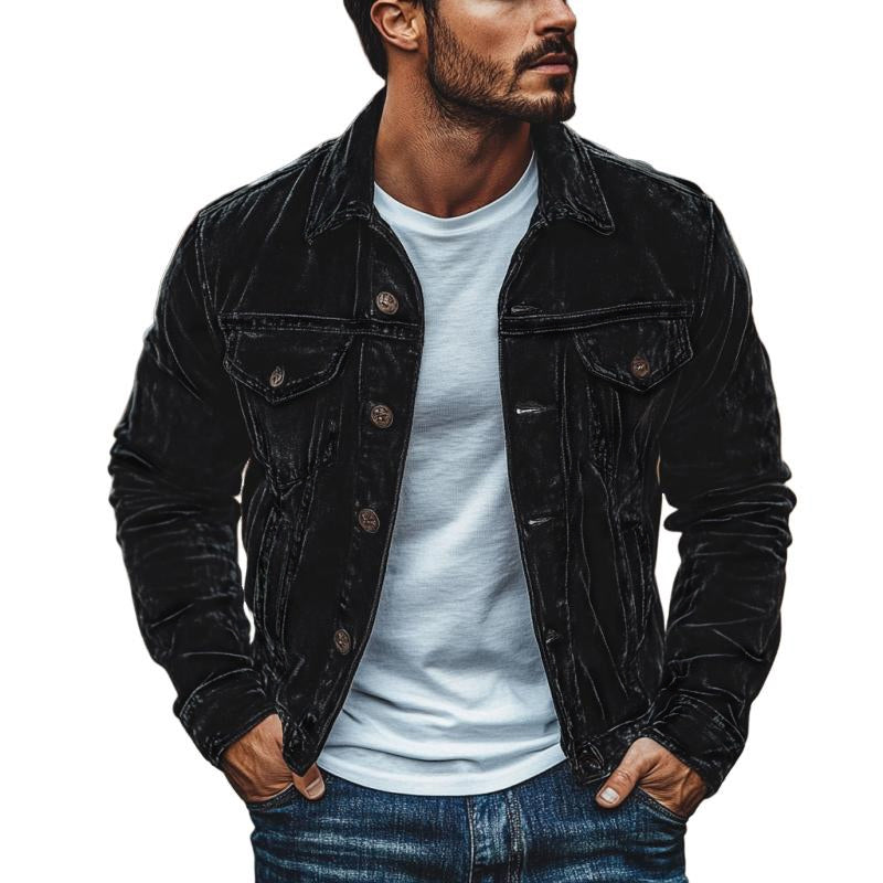 【Envío en 24 horas】Chaqueta de corte entallado con solapa de terciopelo vintage para hombre 50796191M