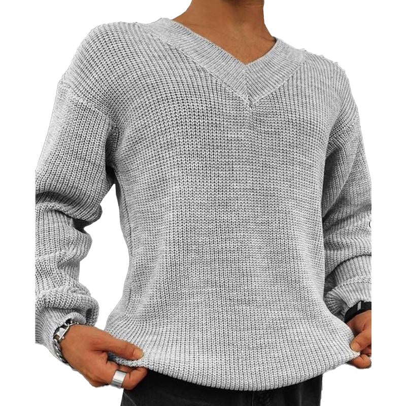 Men's Vintage Solid Color V Neck Long Sleeve Knitted Sweater 53688615X