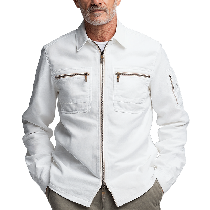Men's Simple Solid Color Cotton And Linen Work Jacket MTA0762H4P