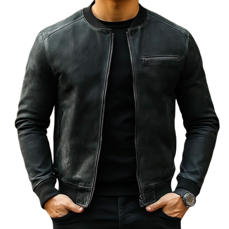 Men's Casual Solid Color Baseball Collar PU Jacket MTA1545I8X