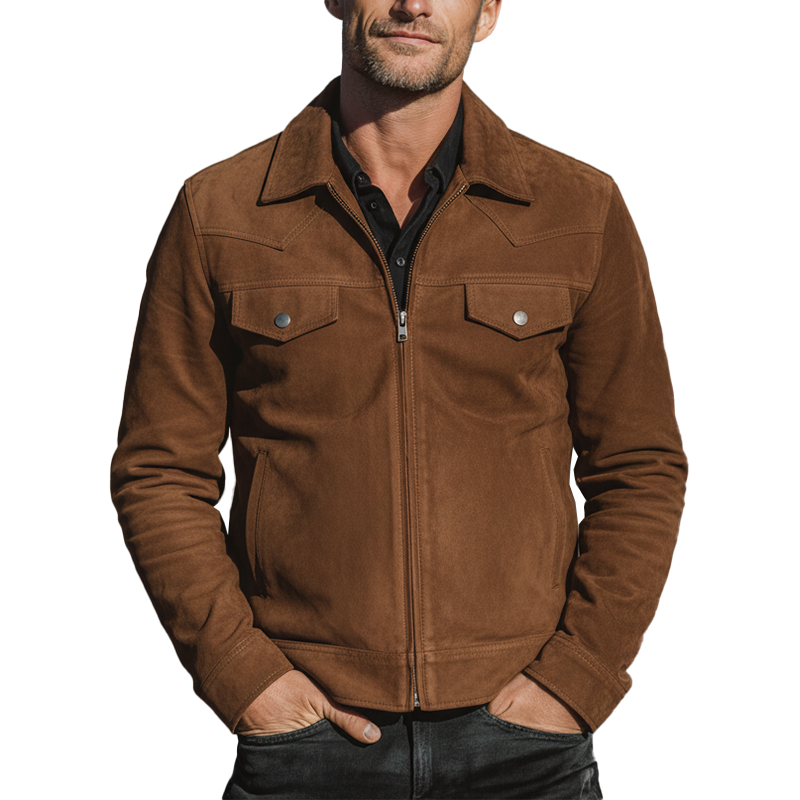 Men's Winter Vintage Solid Color Faux Suede Classic Zip-Up Jacket MTA2953I6P