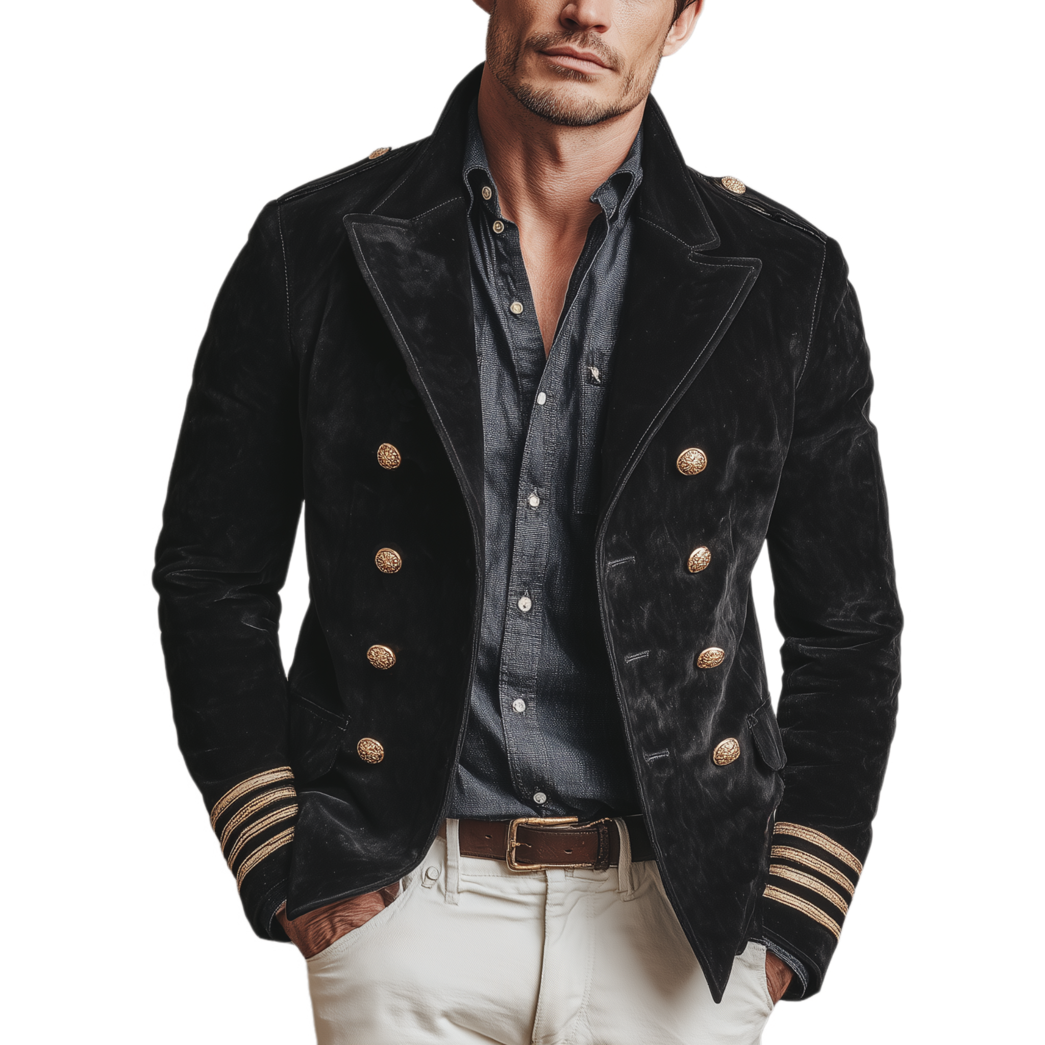 Men's Classic Retro Lapel Double-breasted Epaulette Suede Jacket MTA1581I5K