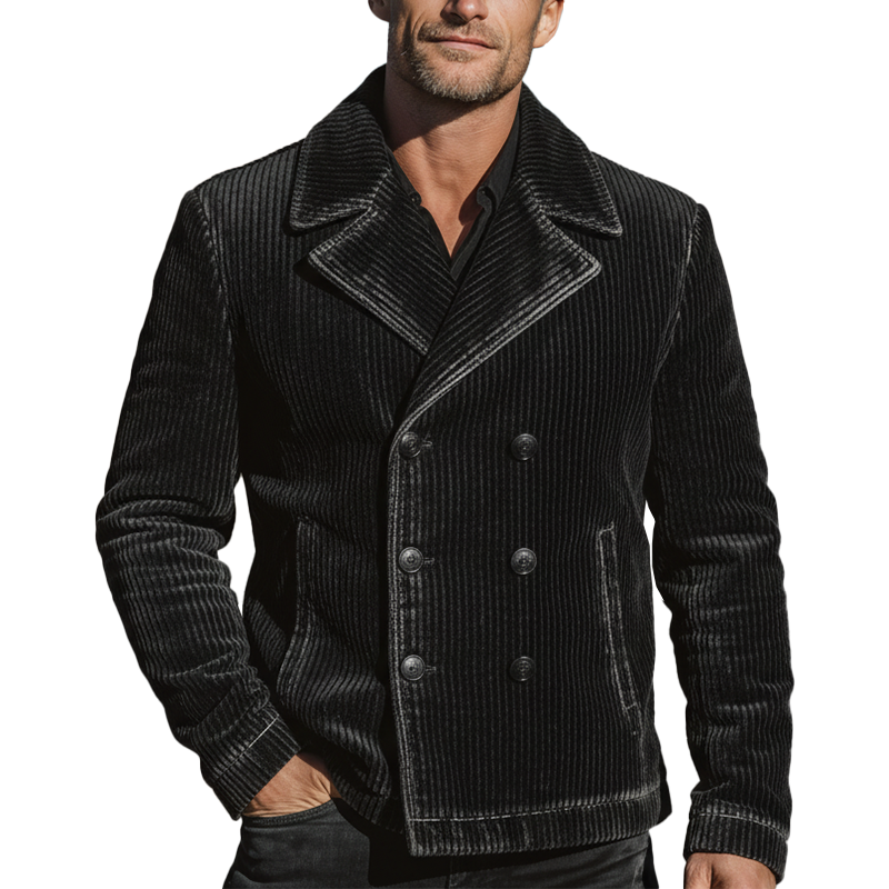 Men's Winter Fashion Corduroy Washed Distressed Double-breasted Lapel Jacket MTA2584I7P
