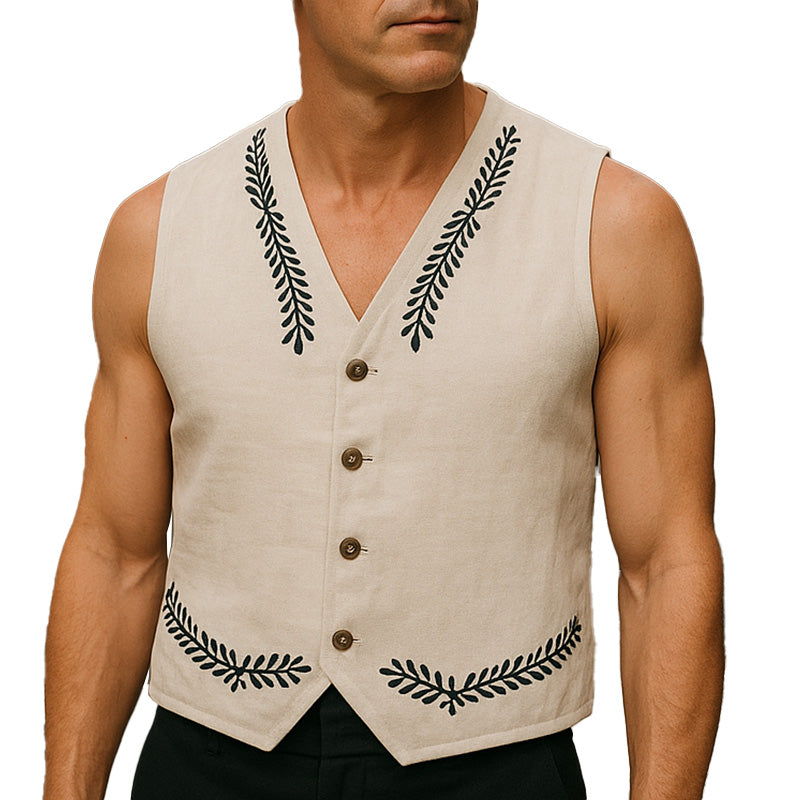 Men's Summer Fashion Simple Embroidered Light Linen Vest MTA2354E9P