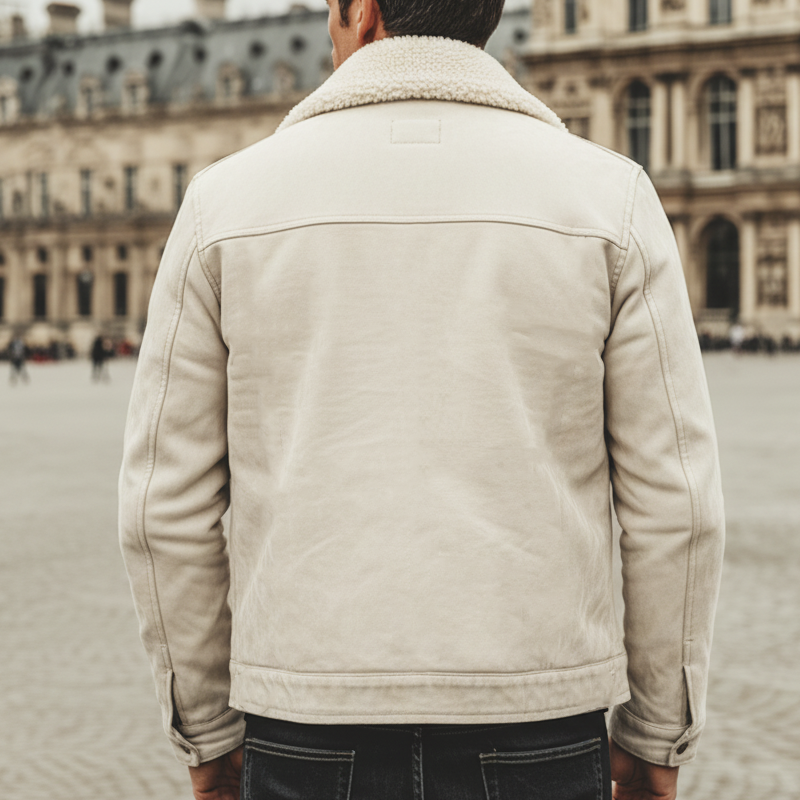 Men's Urban Light Beige Suede And Warm Fleece Lined Jacket MTA1301K9U