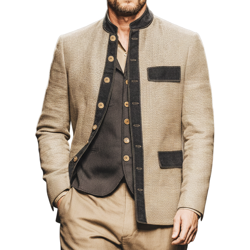 Men's Classic Stand Collar Double Slit Button Jacket MTA2348J2U