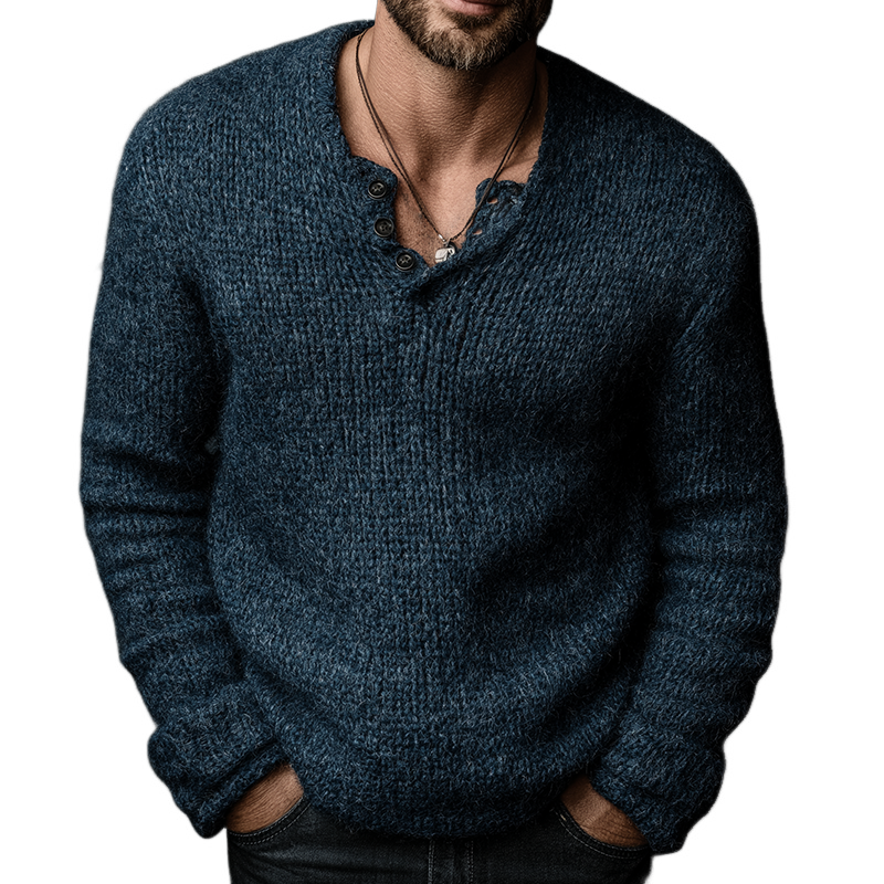 Men's Vintage Casual Knit Henley Neck Pullover Sweater MTA2121J0TO