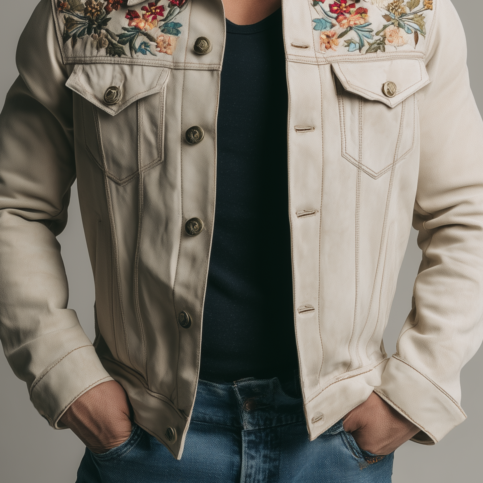 Men's Classic Casual Western Style Embroidered Suede Jacket MTA2069H6K