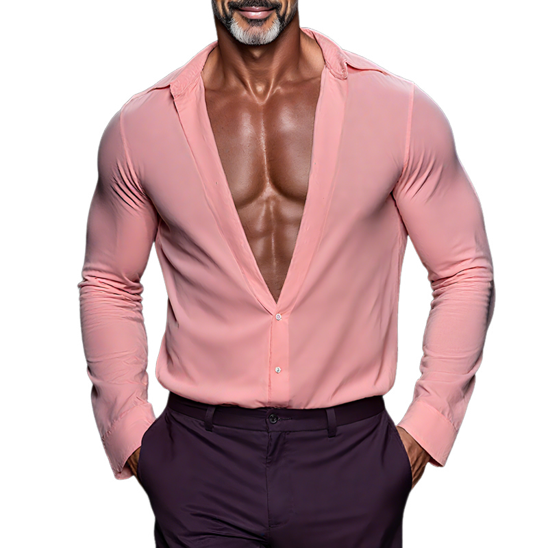 Men's Solid Stretch Lapel Long Sleeve Shirt MTA2250G7Z