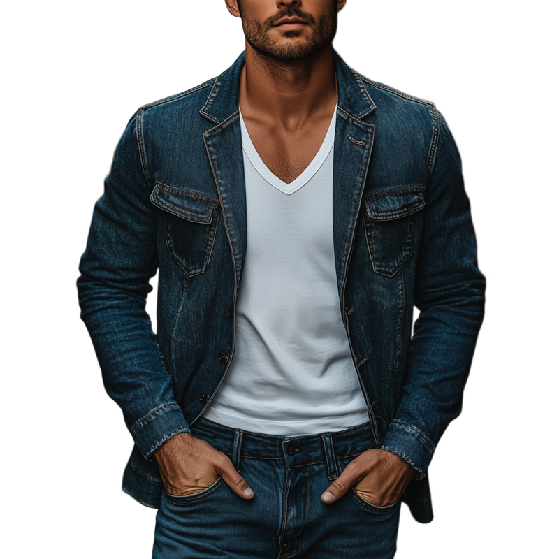 Distressed Notch Lapel Single Breasted denim Blazer for menn 36804672Z