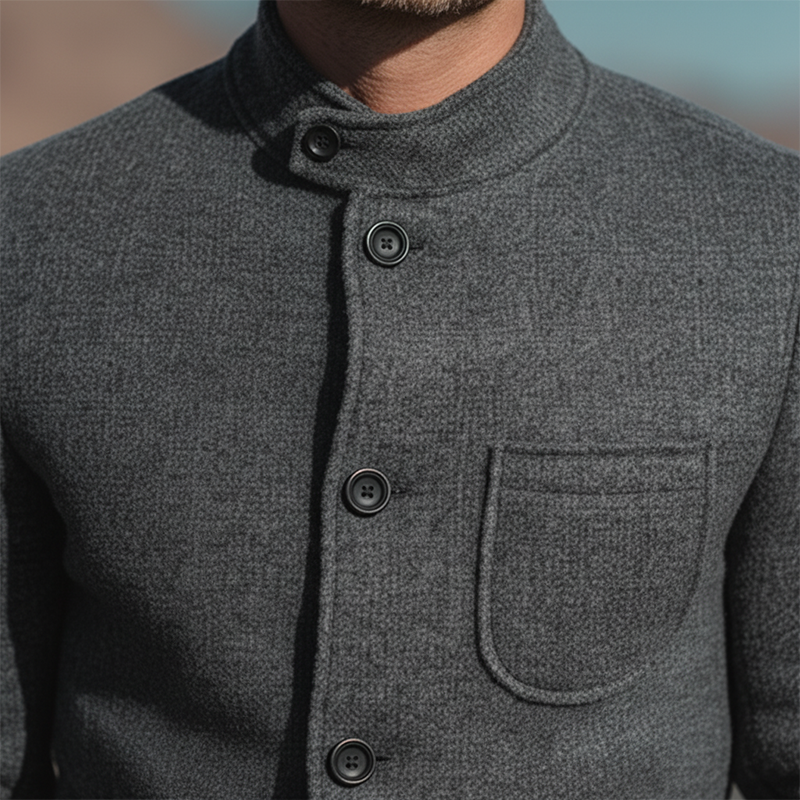 Men's Autumn And Winter Fashion Stand Collar Multi-pocket Faux Wool Jacket MTA2352I7P