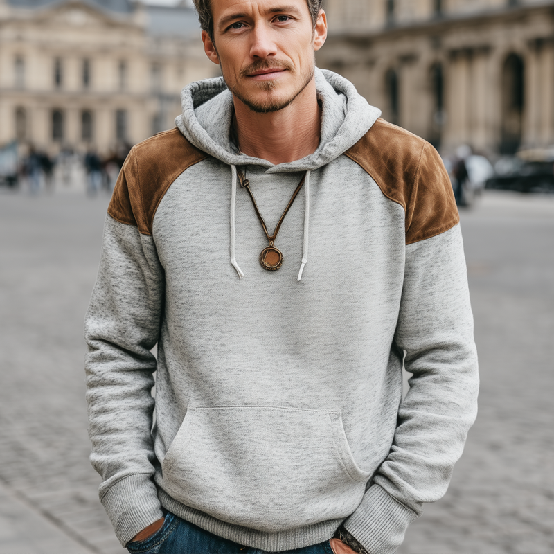 Men's Casual Suede Colorblock Hoodie MTA2080J0U