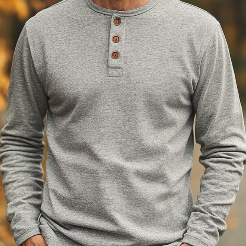 Men's Casual Vintage Button Henley Collar Cotton Blend Long Sleeve T-Shirt 37390049F