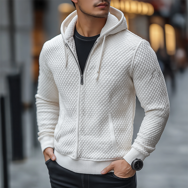 Men's Stylish Minimalist Waffle Textured Cotton Blend Hooded Sweatshirt MTA0573K6P