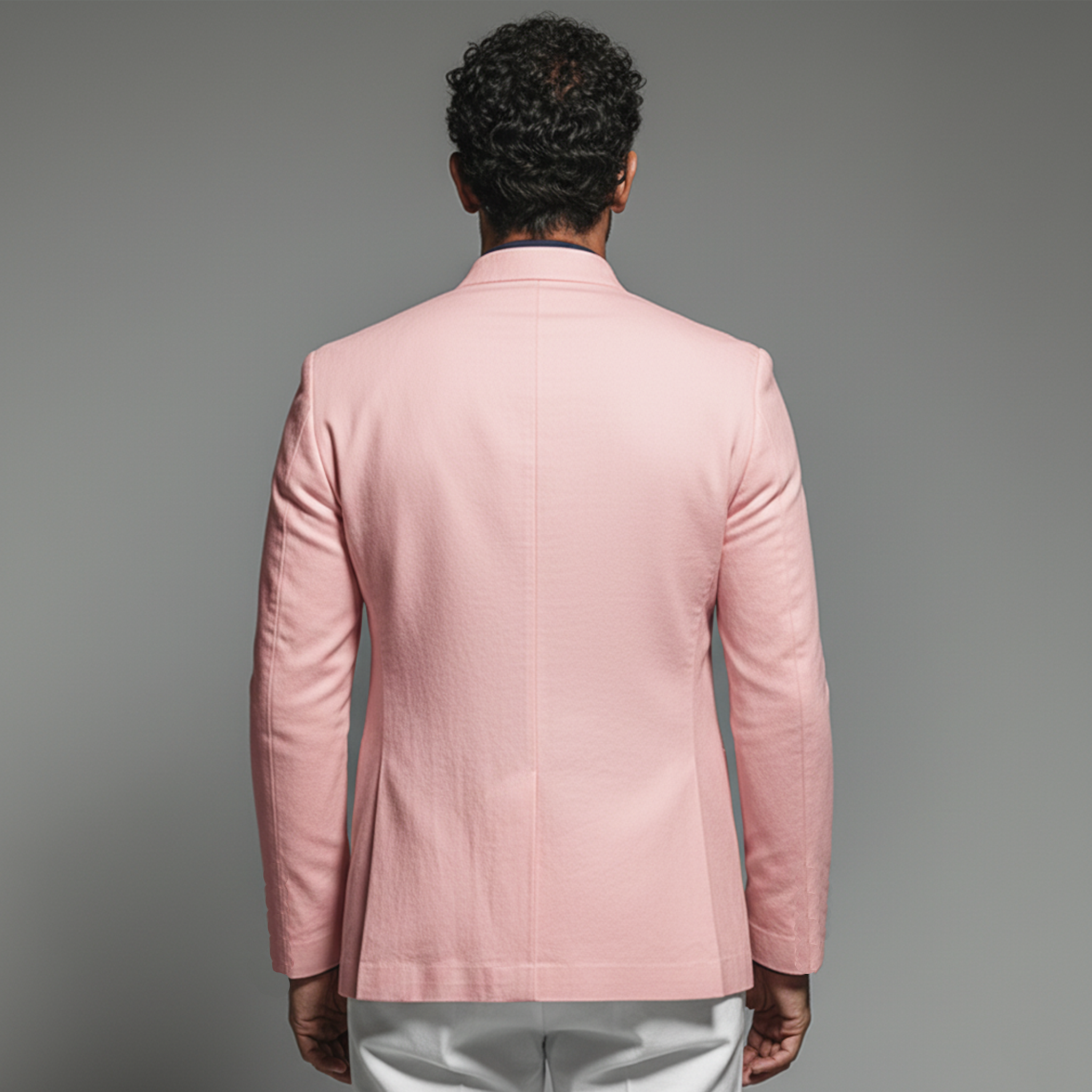 Men's Fashionable Casual Pink Twill Cotton Blend Stand Collar Jacket MTA0106L5K