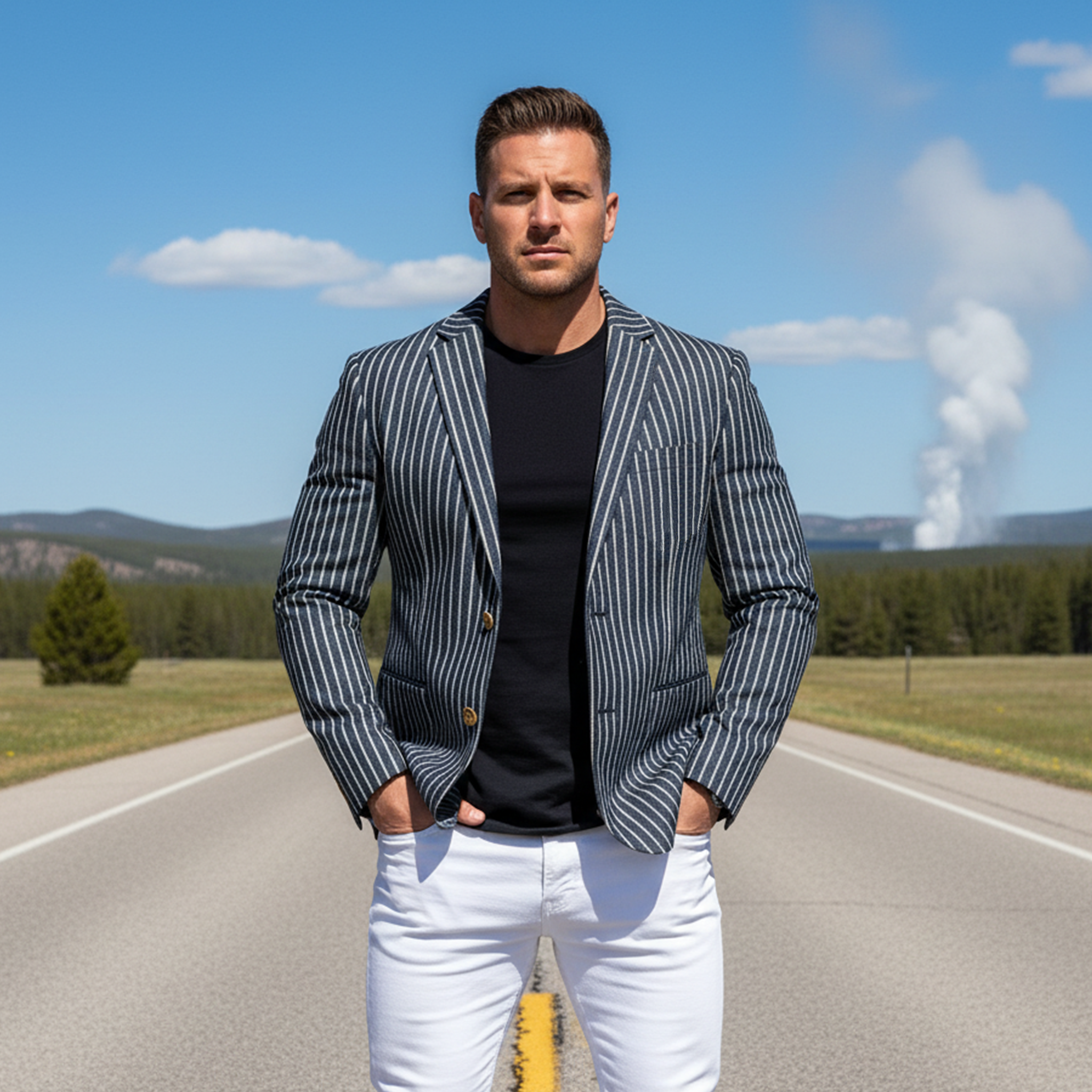 Men's Classic Casual Striped Denim Single-breasted Slim-fit Blazer MTA1376I8K