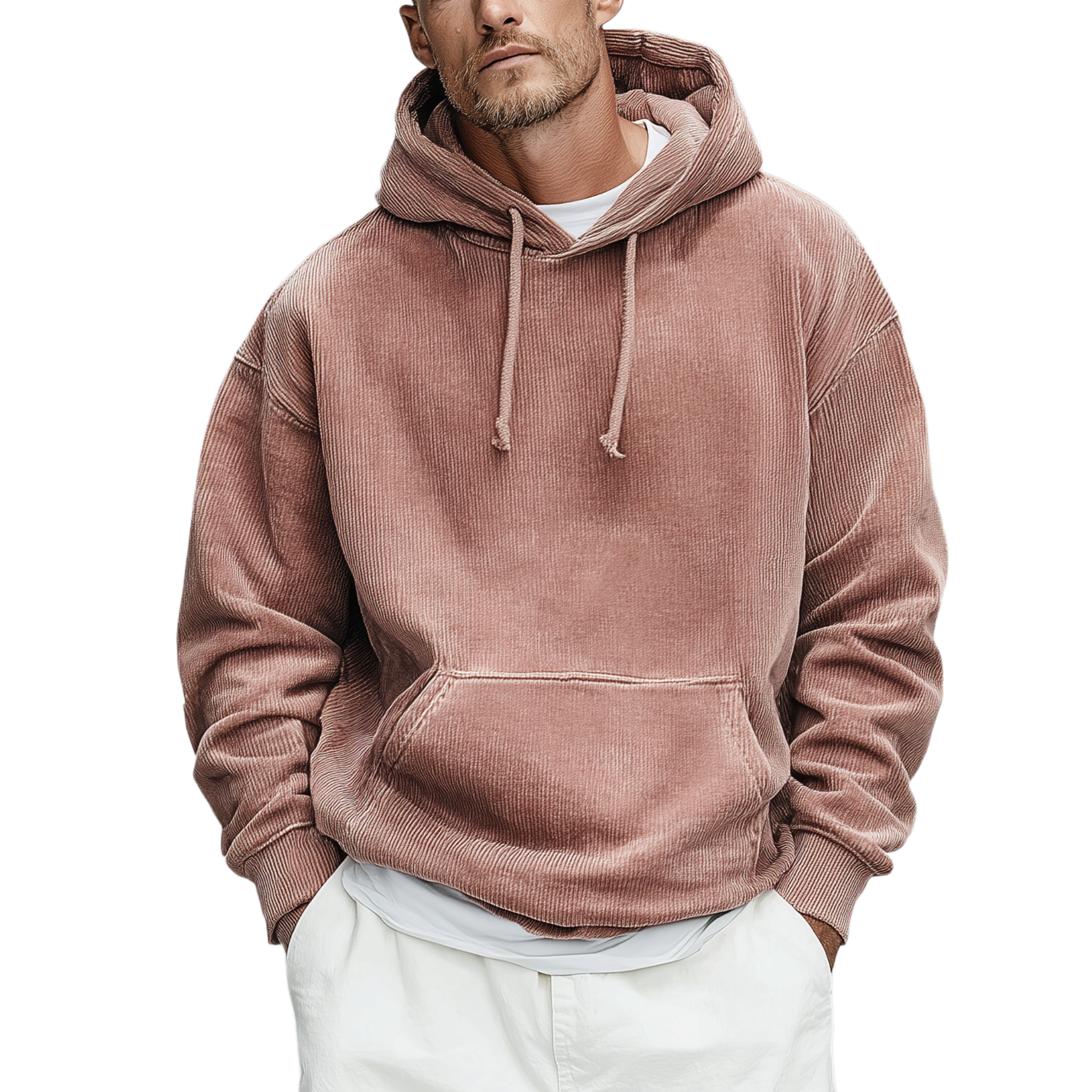 Men's Classic Casual Pink Corduroy Hoodie MTA1389J6K