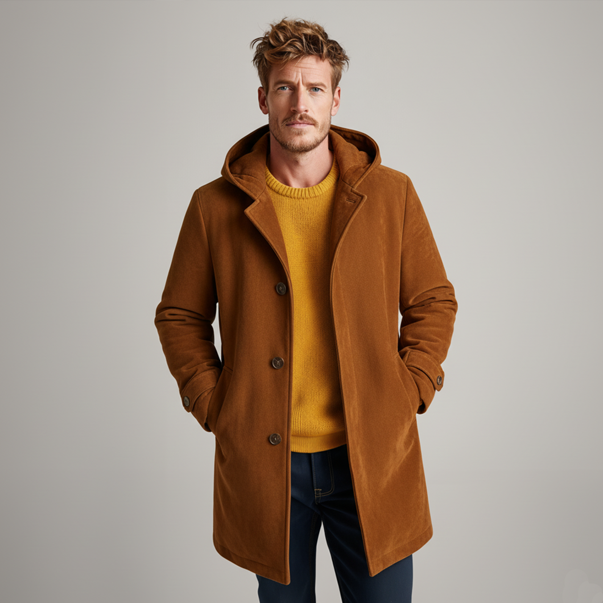 Men's Classic Casual Hooded Faux Suede Single-breasted Coat MTA3026J1K