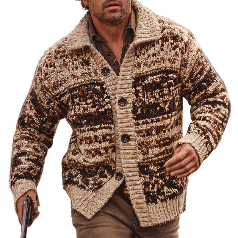 Men's Vintage Casual Western Ranch Lapel Button Sweater MTA1529H0TO